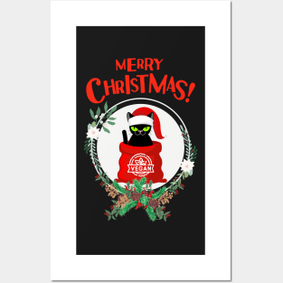 Christmas Cat Vegan Posters and Art